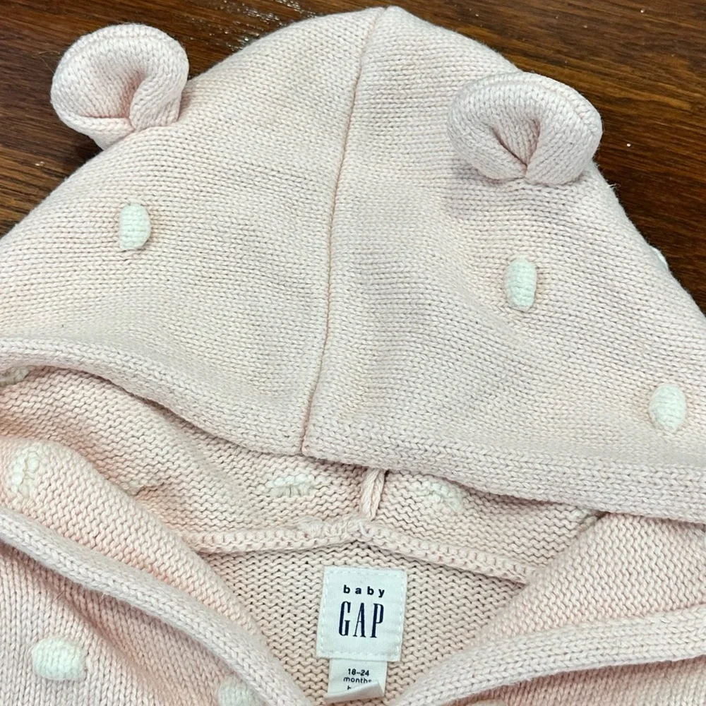 GAP Milkshake Pink Brannan Bear Hooded Garter Cardigan 18-24M EUC